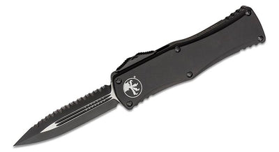 Microtech 702-3T Hera Tactical OTF AUTO Knife 3.125" Black Plain/Serrated Double Edge Dagger Blade, Black Aluminum Handles