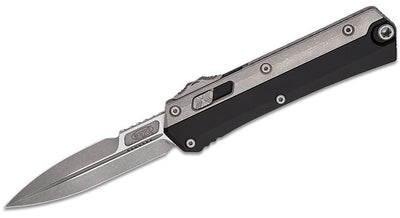 Microtech 184-10AP Glykon AUTO OTF Knife 3.75" Apocalyptic Double Edge Bayonet Blade, Black Aluminum Handles with Titanium Overlays