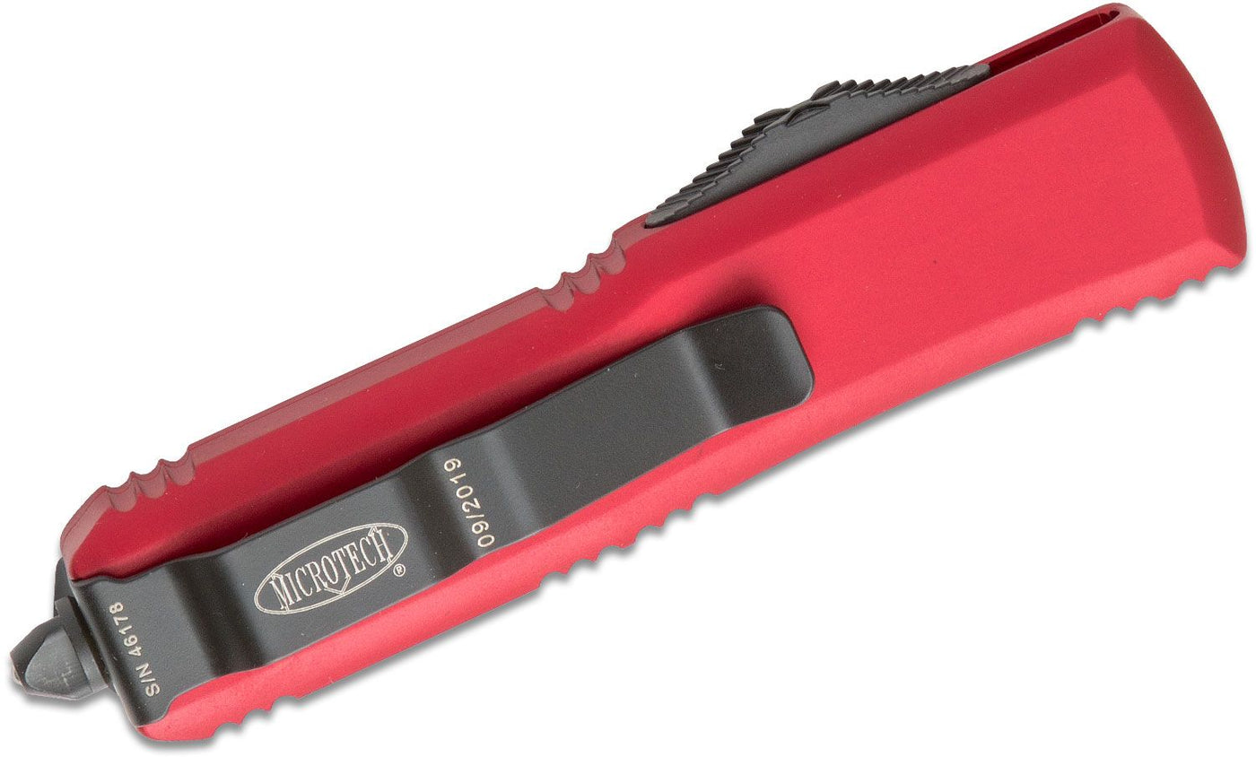 Microtech UTX-85 232-1RD AUTO OTF Knife 3" Black Double Edge Dagger Blade, Red Aluminum Handles