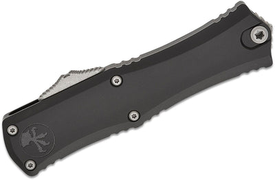 Microtech 1701M-10AP Hera II Mini OTF AUTO Knife 3" M390MK Apocalyptic Double Edge Bayonet Blade, Black Deep Engraved Aluminum Handles