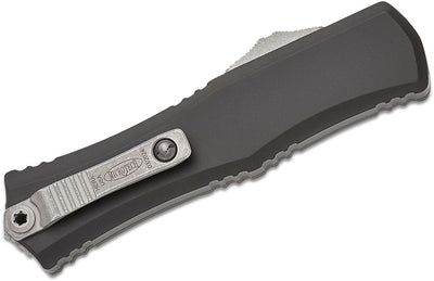 Microtech 1701M-10AP Hera II Mini OTF AUTO Knife 3" M390MK Apocalyptic Double Edge Bayonet Blade, Black Deep Engraved Aluminum Handles