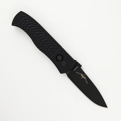 PRO-TECH KNIVES CQC7 AUTO EMERSON DESIGN E7A06-LH-20CV - LEFT HANDED, BLACK TEXTURED HANDLE, DLC BLACK SPEAR POINT 20CV BLADE