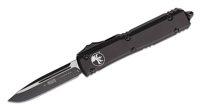 Microtech 121-1T Ultratech Tactical AUTO OTF Knife 3.46" Black Drop Point Plain Blade, Black Aluminum Handles