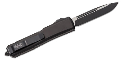 Microtech 121-1T Ultratech Tactical AUTO OTF Knife 3.46" Black Drop Point Plain Blade, Black Aluminum Handles