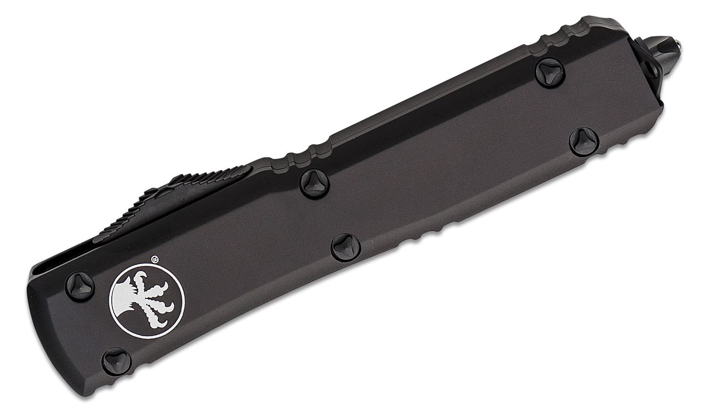 Microtech 121-1T Ultratech Tactical AUTO OTF Knife 3.46" Black Drop Point Plain Blade, Black Aluminum Handles