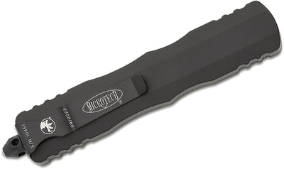 Microtech 227-1T Dirac Delta Tactical AUTO OTF Knife 3.79" Black Double Edge Dagger Blade, Black Aluminum Handles