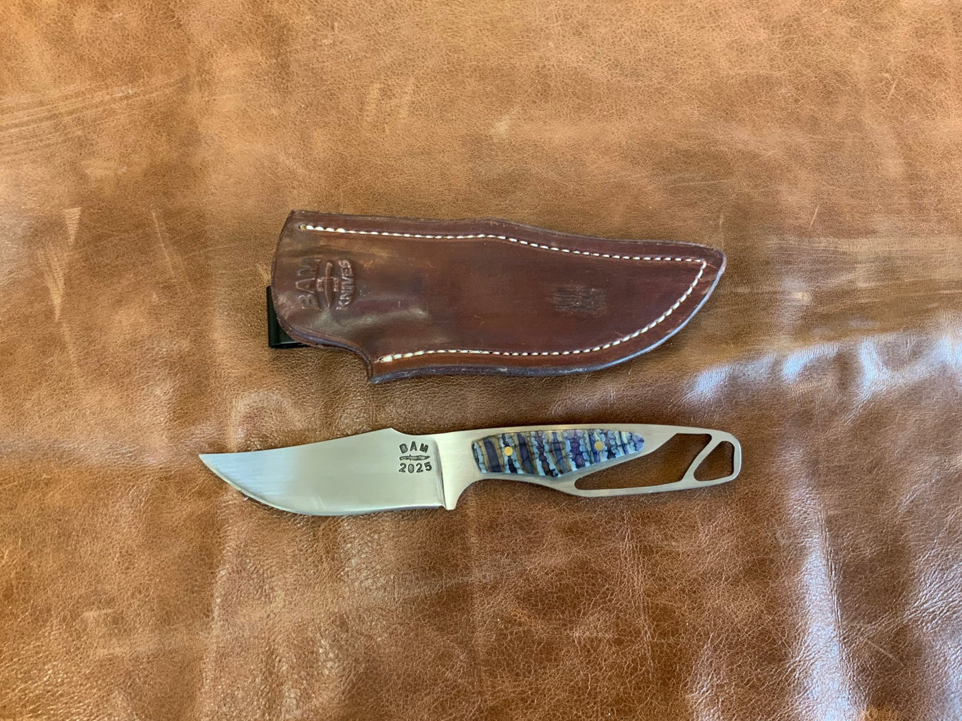 BAM Custom 327 Woolly Mammoth Molar 80CRV2 Steel Knife w/ Handmade Leather Sheath (Utah Made) - timberknives.com