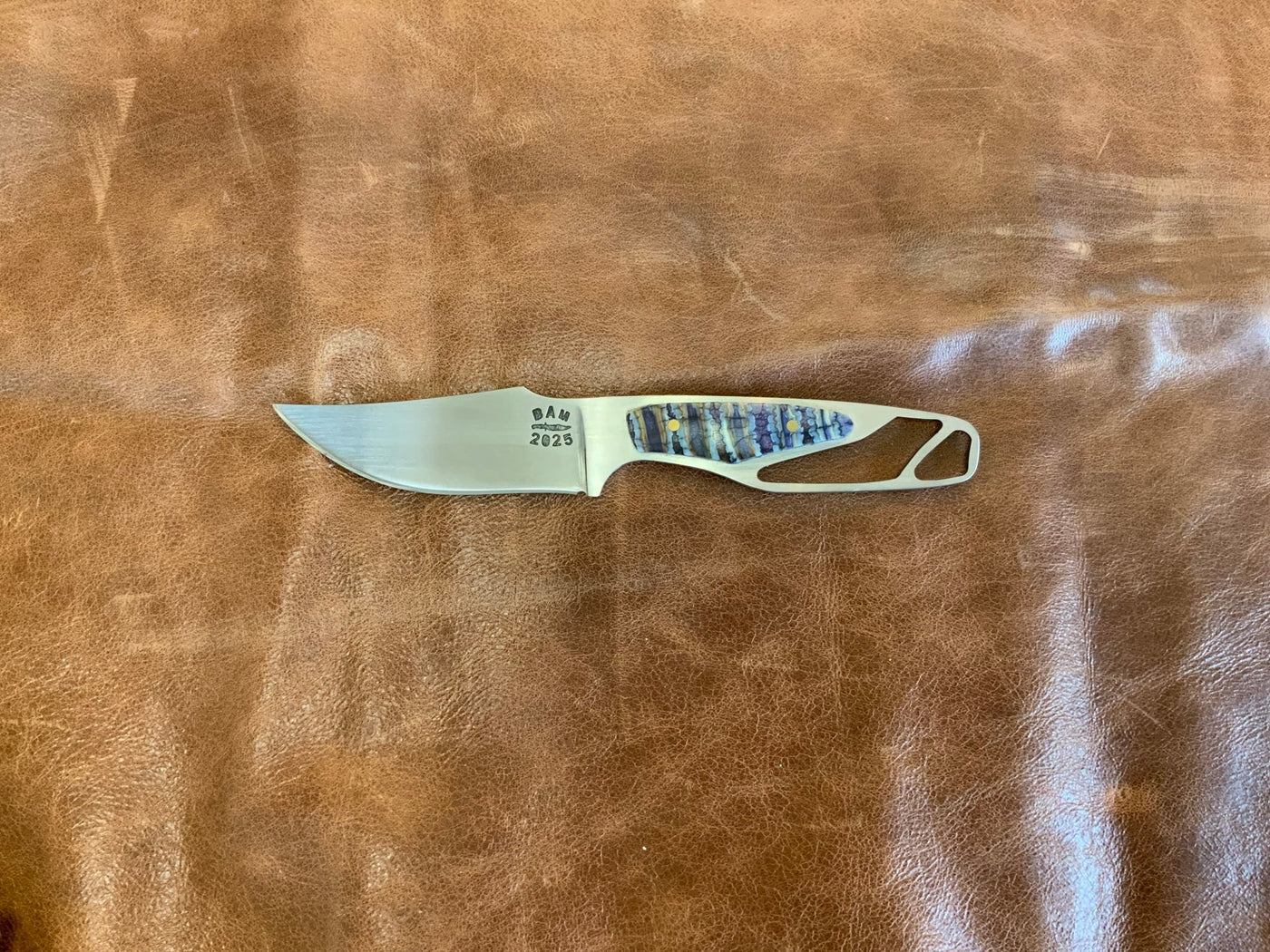 BAM Custom 327 Woolly Mammoth Molar 80CRV2 Steel Knife w/ Handmade Leather Sheath (Utah Made) - timberknives.com