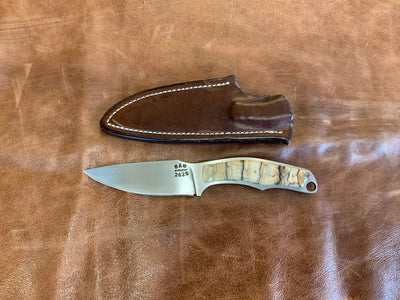 BAM Custom 330 Woolly Mammoth Molar 80CRV2 Steel Knife w/ Handmade Leather Sheath (Utah Made) - timberknives.com
