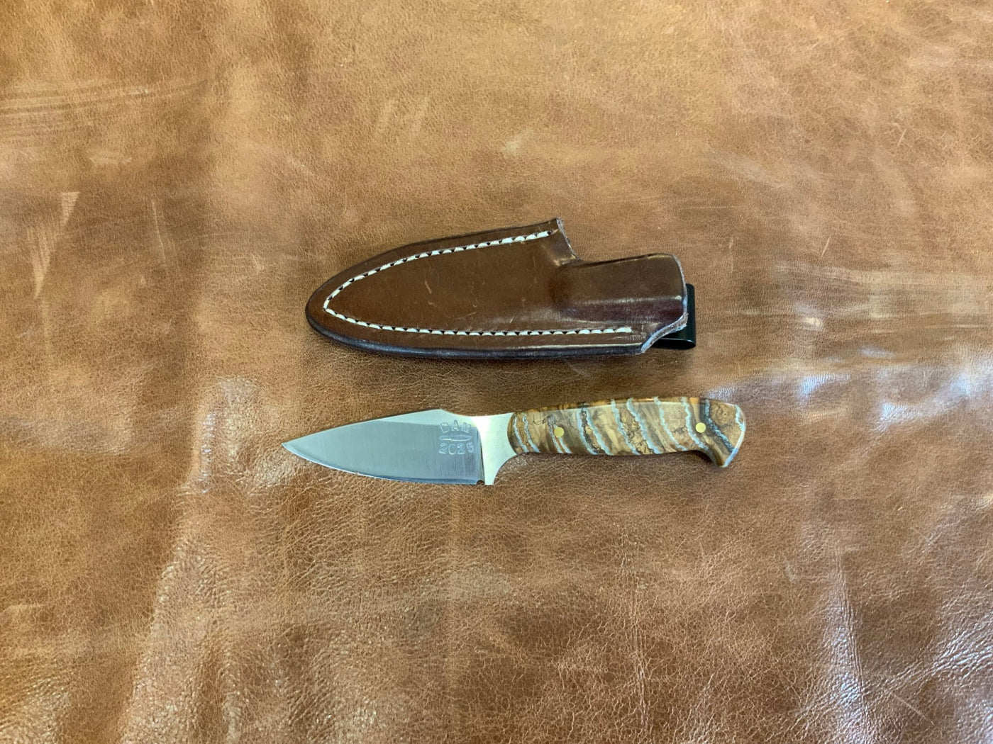 BAM Custom 336 Woolly Mammoth Molar 80CRV2 Steel Knife w/ Handmade Leather Sheath (Utah Made) - timberknives.com