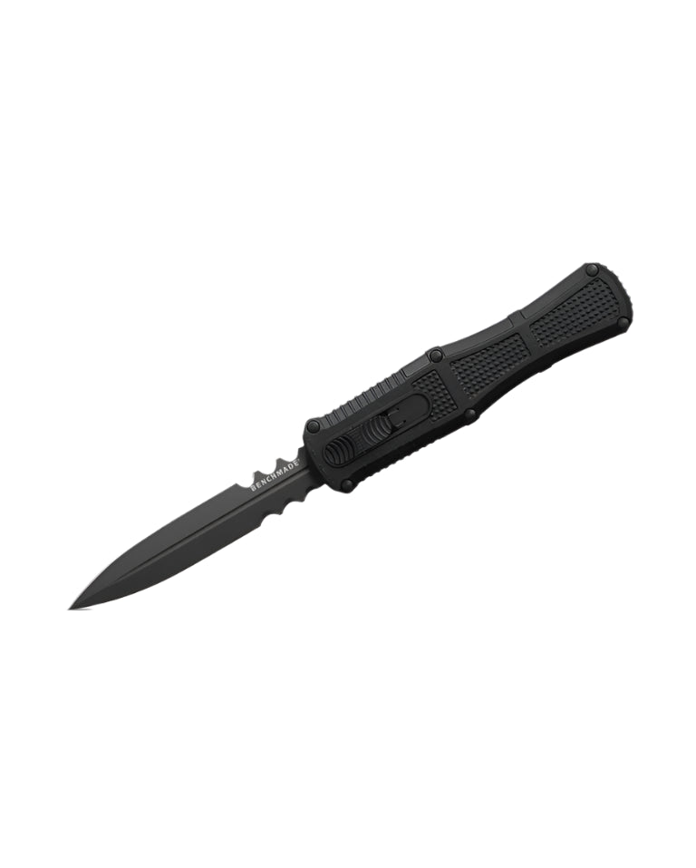 Benchmade 3370SGY Claymore OTF Knife - CPM - D2 Dagger Blade, Automatic Opening, Premium Tactical EDC Knife with Black Grivory Handle - timberknives.com