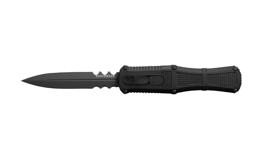 Benchmade 3370SGY Claymore OTF Knife - CPM - D2 Dagger Blade, Automatic Opening, Premium Tactical EDC Knife with Black Grivory Handle - timberknives.com