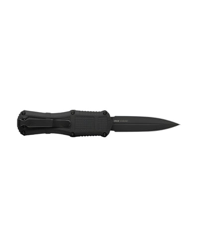 Benchmade 3375GY Mini Claymore OTF Folding Knife - CPM - D2 Dagger Blade, Automatic Opening, Premium Compact Tactical EDC Knife with Black Grivory Handle - timberknives.com