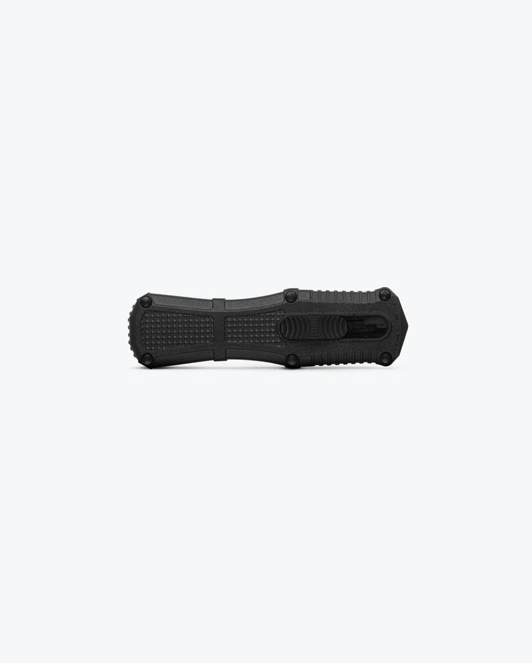 Benchmade 3375GY Mini Claymore OTF Folding Knife - CPM - D2 Dagger Blade, Automatic Opening, Premium Compact Tactical EDC Knife with Black Grivory Handle - timberknives.com