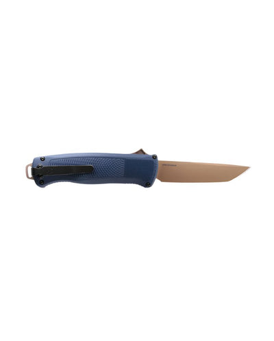 Benchmade 5370FE - 02 Shootout OTF Knife - CPM - CruWear FDE Blade, Automatic Opening, Premium Tactical EDC Pocket Knife with Crater Blue Grivory Handle - timberknives.com