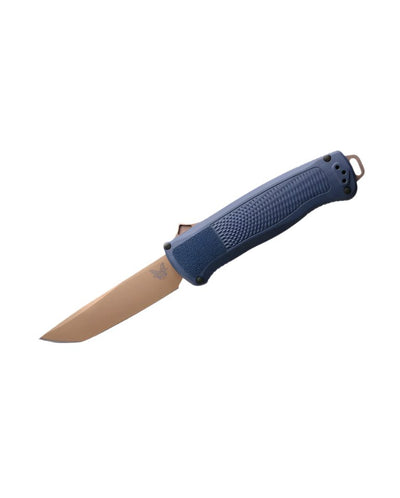 Benchmade 5370FE - 02 Shootout OTF Knife - CPM - CruWear FDE Blade, Automatic Opening, Premium Tactical EDC Pocket Knife with Crater Blue Grivory Handle - timberknives.com