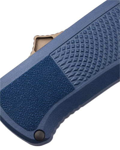 Benchmade 5370FE - 02 Shootout OTF Knife - CPM - CruWear FDE Blade, Automatic Opening, Premium Tactical EDC Pocket Knife with Crater Blue Grivory Handle - timberknives.com
