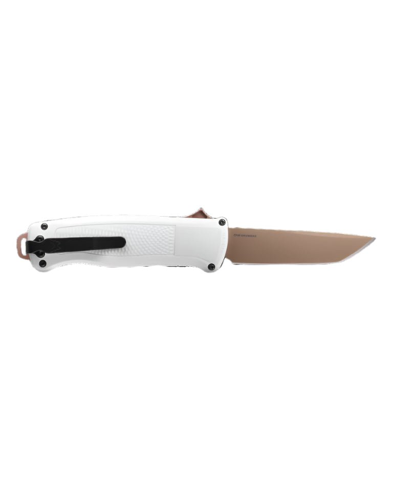 Benchmade 5370FE - 02 Shootout OTF Knife - CPM - CruWear FDE Tanto Blade, Automatic Opening, Premium Tactical EDC Pocket Knife with Cool Gray Grivory Handle - timberknives.com