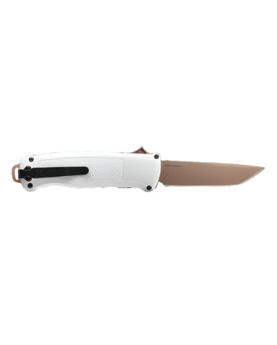 Benchmade 5370FE - 02 Shootout OTF Knife - CPM - CruWear FDE Tanto Blade, Automatic Opening, Premium Tactical EDC Pocket Knife with Cool Gray Grivory Handle - timberknives.com