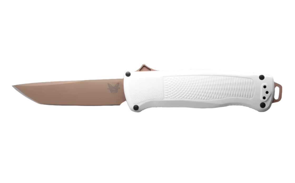 Benchmade 5370FE - 02 Shootout OTF Knife - CPM - CruWear FDE Tanto Blade, Automatic Opening, Premium Tactical EDC Pocket Knife with Cool Gray Grivory Handle - timberknives.com