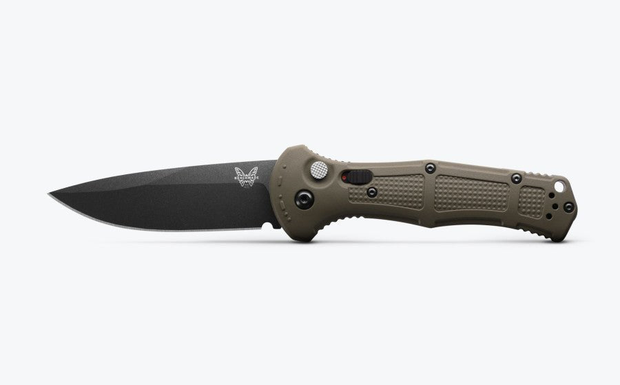 Benchmade 9070BK - 1 Claymore Folding Knife - CPM - D2 Drop - Point Blade, Automatic Opening, Premium Tactical EDC Pocket Knife with Ranger Green Grivory Handle - timberknives.com