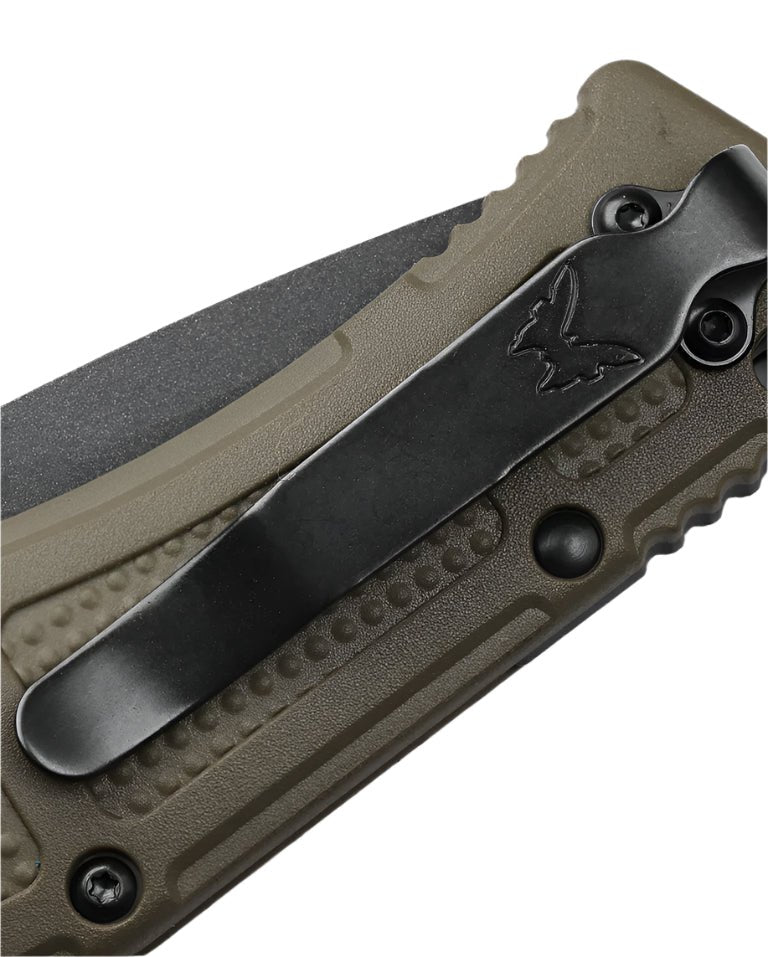 Benchmade 9070BK - 1 Claymore Folding Knife - CPM - D2 Drop - Point Blade, Automatic Opening, Premium Tactical EDC Pocket Knife with Ranger Green Grivory Handle - timberknives.com