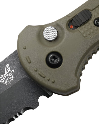 Benchmade 9071BK - 1 Claymore Folding Knife - CPM - D2 Tanto Blade, Automatic Opening, Premium Tactical EDC Pocket Knife with Ranger Green Grivory Handle - timberknives.com
