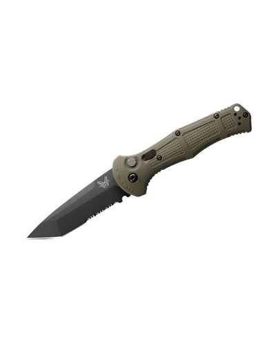 Benchmade 9071BK - 1 Claymore Folding Knife - CPM - D2 Tanto Blade, Automatic Opening, Premium Tactical EDC Pocket Knife with Ranger Green Grivory Handle - timberknives.com