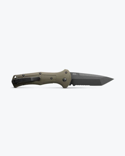 Benchmade 9071BK - 1 Claymore Folding Knife - CPM - D2 Tanto Blade, Automatic Opening, Premium Tactical EDC Pocket Knife with Ranger Green Grivory Handle - timberknives.com