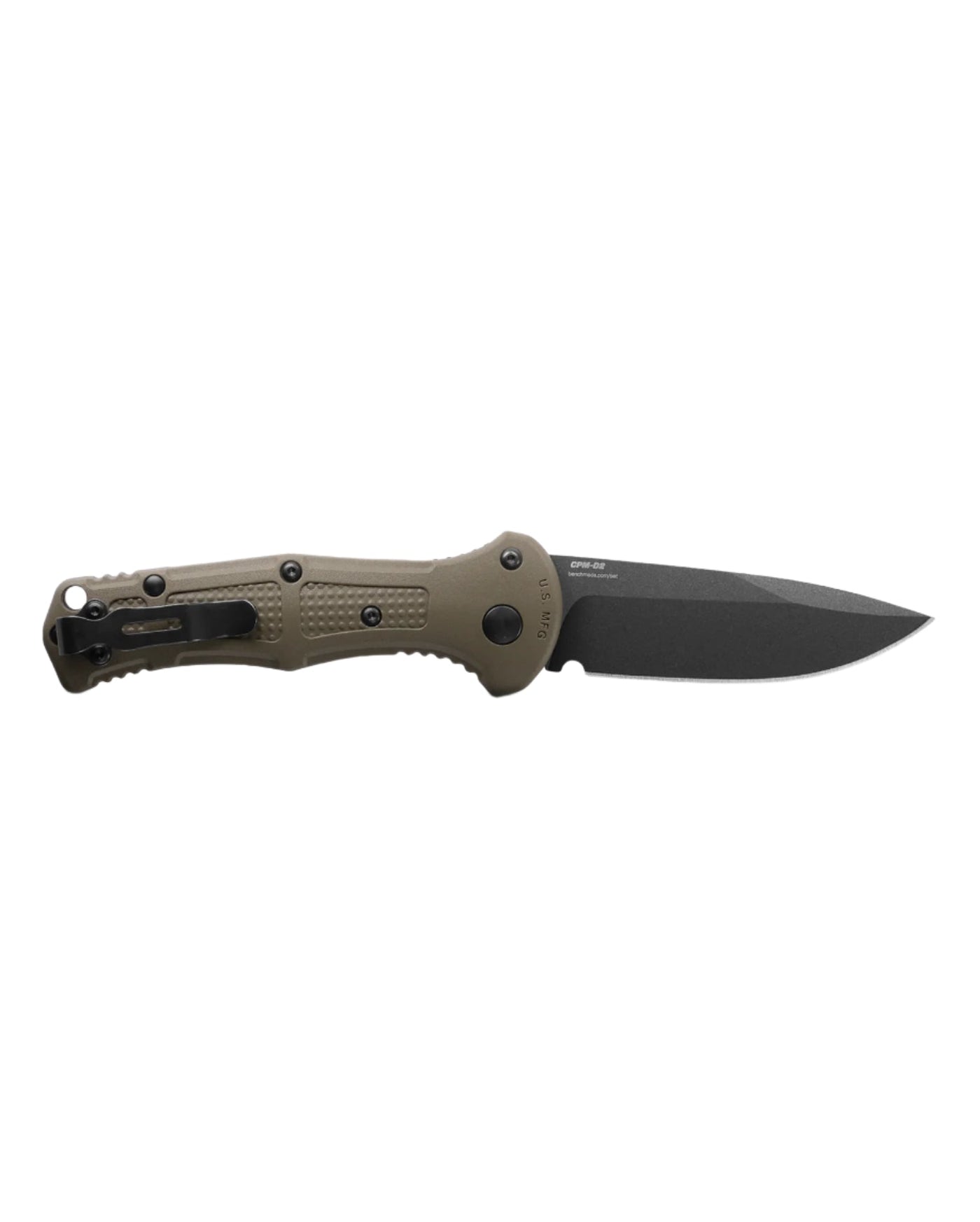 Benchmade 9570BK - 1 Mini Claymore Folding Knife - CPM - D2 Drop - Point Blade, Automatic Opening, Premium Tactical EDC Pocket Knife with Ranger Green Grivory Handle - timberknives.com
