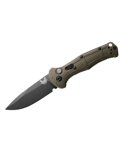 Benchmade 9570BK - 1 Mini Claymore Folding Knife - CPM - D2 Drop - Point Blade, Automatic Opening, Premium Tactical EDC Pocket Knife with Ranger Green Grivory Handle - timberknives.com
