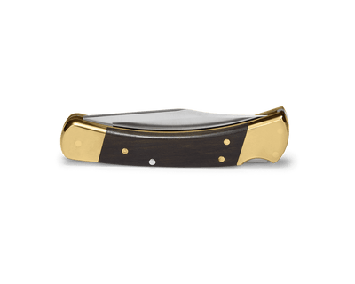 Buck Knives 0110BRSA - B 110 Auto Folding Hunter Knife - 420HC Clip Point Blade, Automatic Lockback, Premium EDC/Hunting Pocket Knife with Ebony Handle and Brass Bolsters - timberknives.com