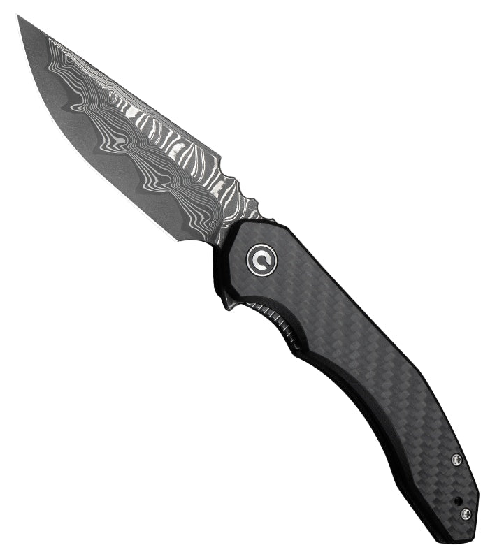 CIVIVI Bluetick Liner Lock Knife Black G - 10 + CF Overlay (3.5" Damascus) - timberknives.com