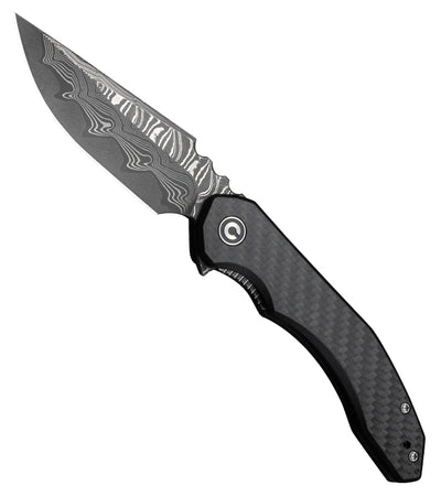 CIVIVI Bluetick Liner Lock Knife Black G - 10 + CF Overlay (3.5" Damascus) - timberknives.com