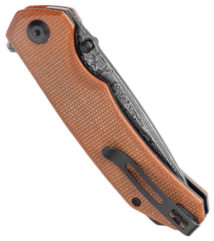 CIVIVI Brazen Drop Point Liner Lock Knife Brown Micarta (3.5" Damascus) - timberknives.com