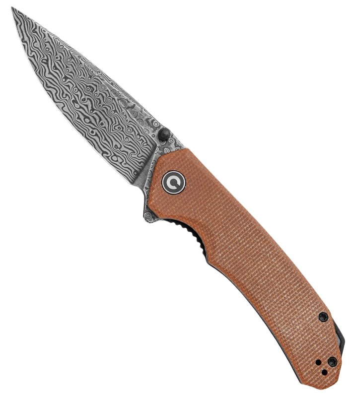 CIVIVI Brazen Drop Point Liner Lock Knife Brown Micarta (3.5" Damascus) - timberknives.com
