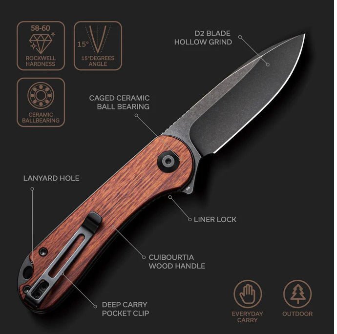CIVIVI Elementum Flipper Knife Wood Handle - timberknives.com