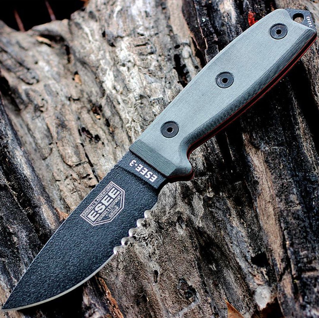 ESEE - 3 - Gray Micarta (3.88" Blk 1095) ESEE - 3S - B - timberknives.com