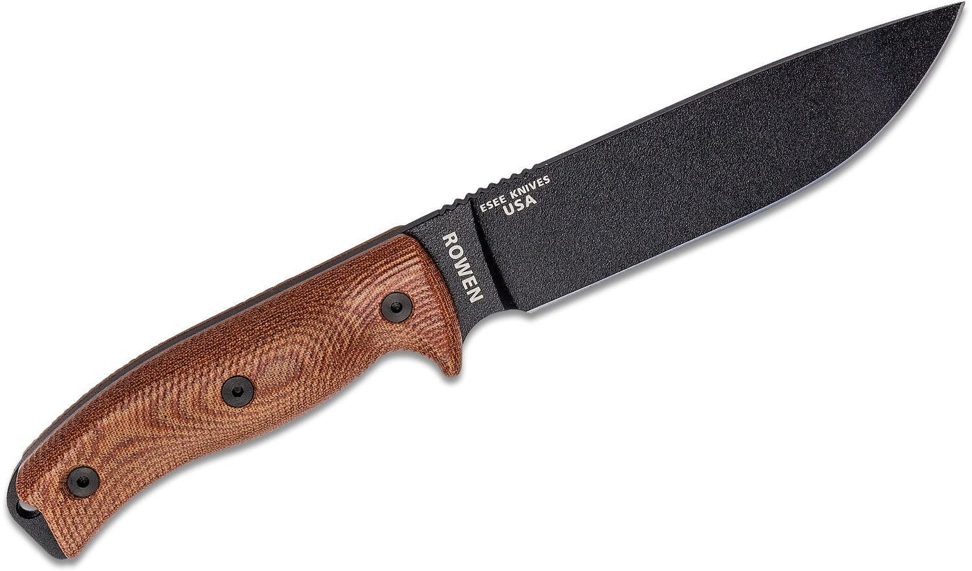 ESEE - 6PB - 011 Fixed Blade Knife - 1095 Carbon Steel Drop - Point Blade, Premium Survival EDC Knife with 3D Machined Natural Canvas Micarta Handle - timberknives.com