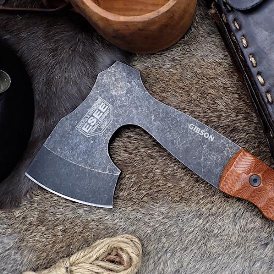 ESEE Gibson Axe - 1095 Carbon Steel Hatchet with Leather Sheath - timberknives.com