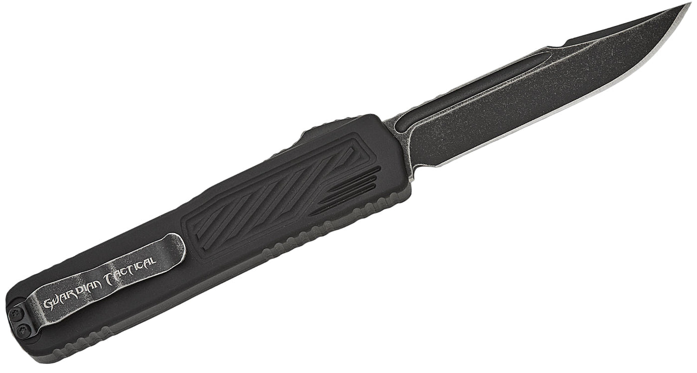 Guardian Tactical Scout OTF AUTO 3.5" Elmax Dark Stonewash Clip Point Blade, Black Aluminum Handles - timberknives.com