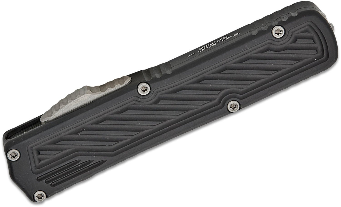 Guardian Tactical Scout OTF AUTO 3.5" Elmax Stonewash Clip Point Blade, Black Aluminum Handles - timberknives.com