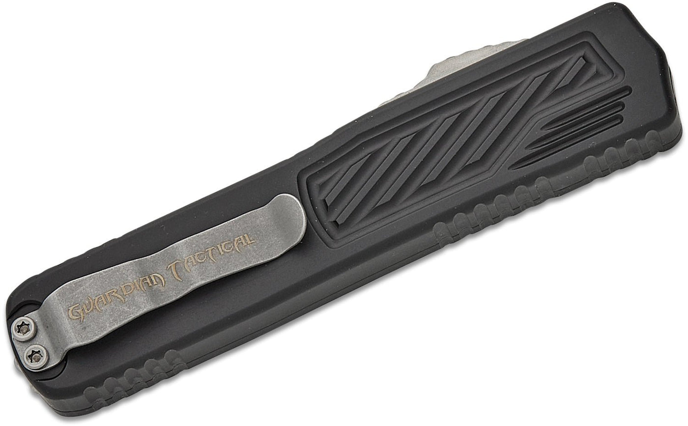 Guardian Tactical Scout OTF AUTO 3.5" Elmax Stonewash Clip Point Blade, Black Aluminum Handles - timberknives.com