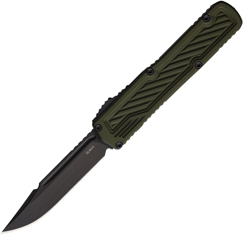 Guardian Tactical Scout OTF Knife 3.3" Elmax Black Clip Point, OD Green Aluminum Handles - timberknives.com