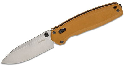 Kershaw Broadside DuraLock KVT Folding Knife 3.5" D2 Stonewashed Spear Point Blade, Tan G10 Handles - timberknives.com