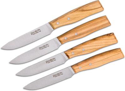 LionSteel 4 Piece Steak Knife Set in Wooden Gift Box, Olive Wood Handle - timberknives.com