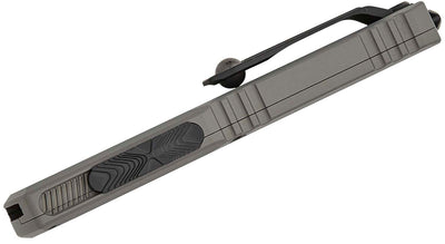 Microtech 1122 - 1NC Ultratech ZBP Zero Blade Play AUTO OTF Knife 3.5" Bohler M390MK Black Double Edge Dagger Blade, Machined Natural Clear Aluminum Handles - timberknives.com
