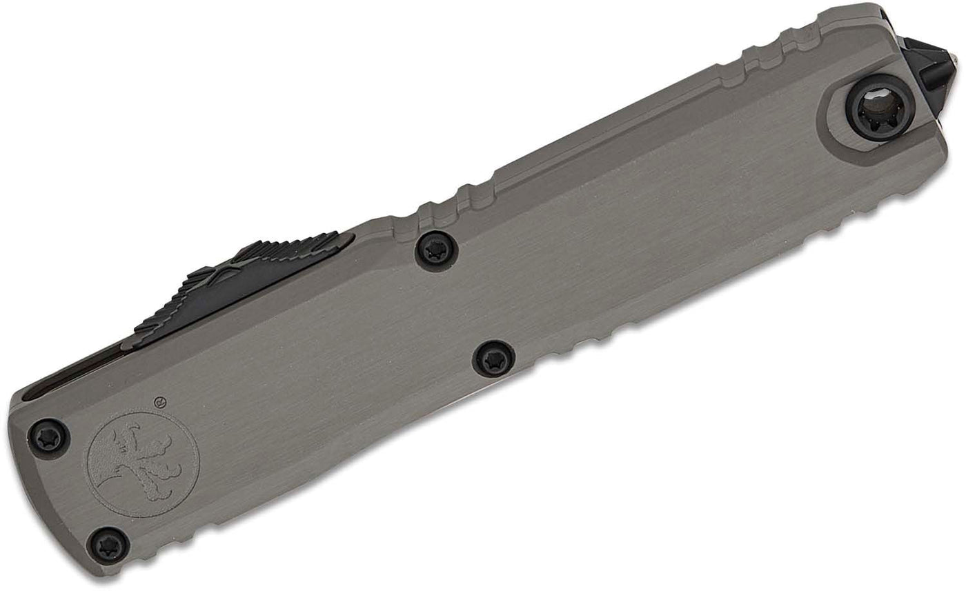 Microtech 1122 - 1NC Ultratech ZBP Zero Blade Play AUTO OTF Knife 3.5" Bohler M390MK Black Double Edge Dagger Blade, Machined Natural Clear Aluminum Handles - timberknives.com