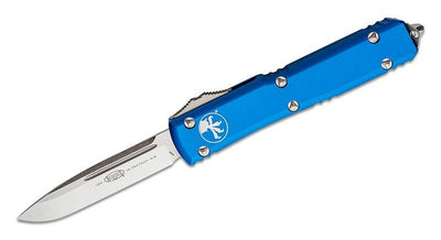 Microtech 121 - 10BL Ultratech AUTO OTF Knife 3.46" Stonewashed Drop Point Plain Blade, Blue Aluminum Handles - timberknives.com