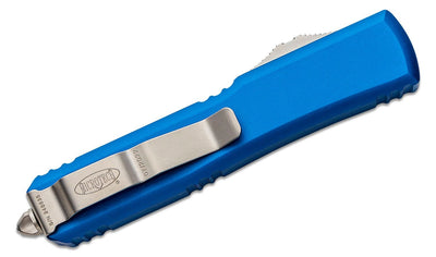 Microtech 121 - 10BL Ultratech AUTO OTF Knife 3.46" Stonewashed Drop Point Plain Blade, Blue Aluminum Handles - timberknives.com